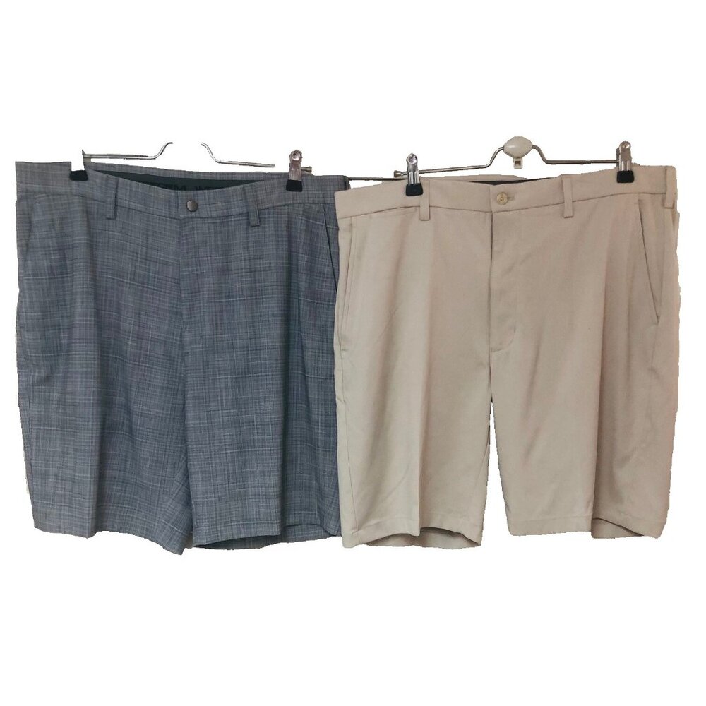 LOT OF 2 Performance‎ Shorts Men 36 Gray Plaid Beige 37 x 9  Roundtree & Yorke